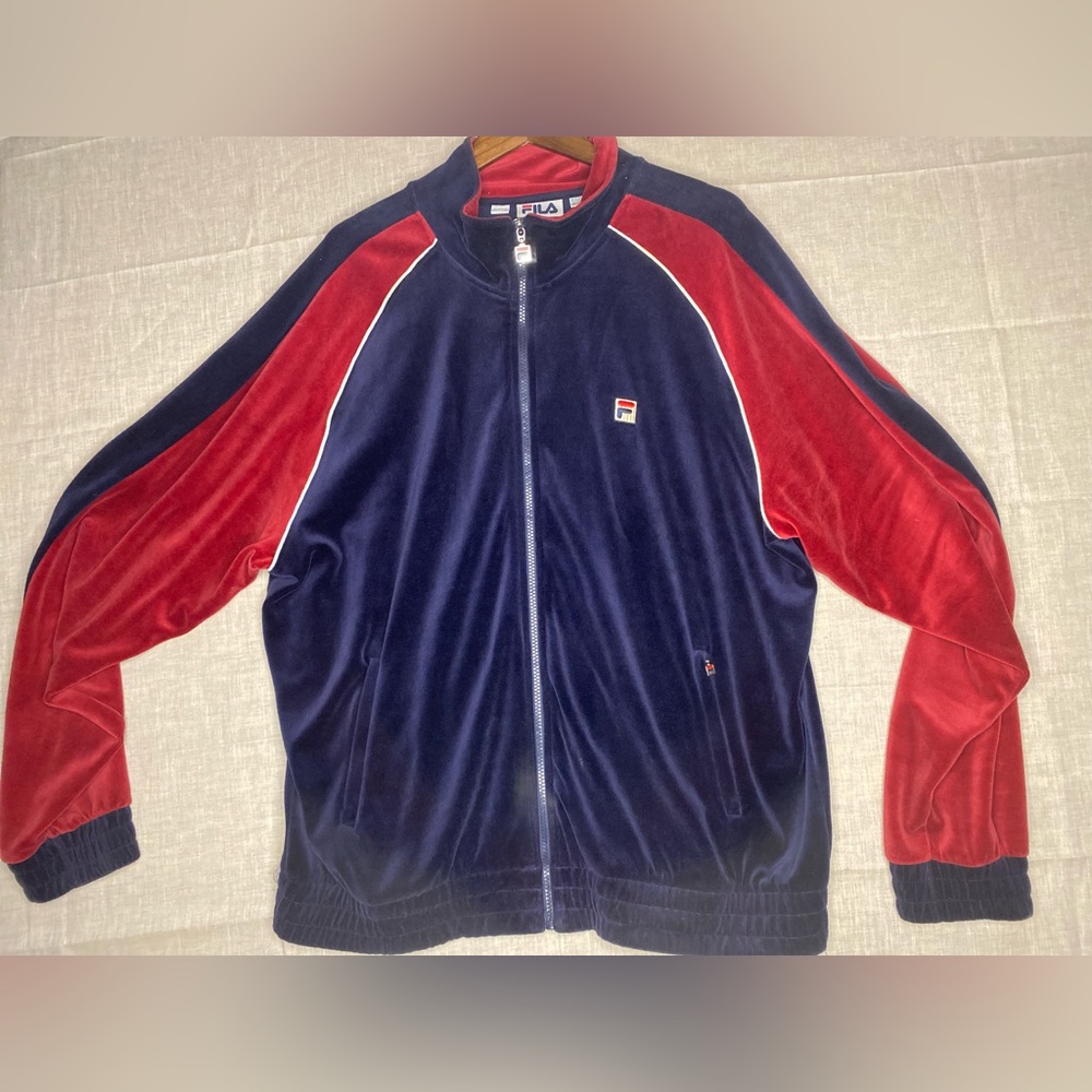 Fila Vintage Men's Track Top Navy Blue & Red Tracksuit Jacket Size 2XL Velour